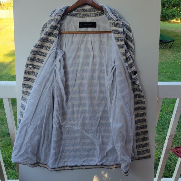 Zara | Grey Striped Coat Size Medium - Picture 5 of 7